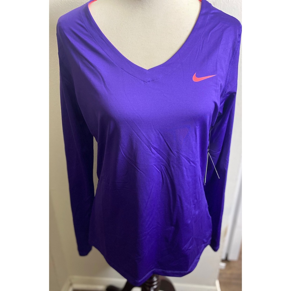 Nike Pro Dri-FIT Womens Purple Long Sleeve Training Top V-Neck 589368-547 XL NWT
